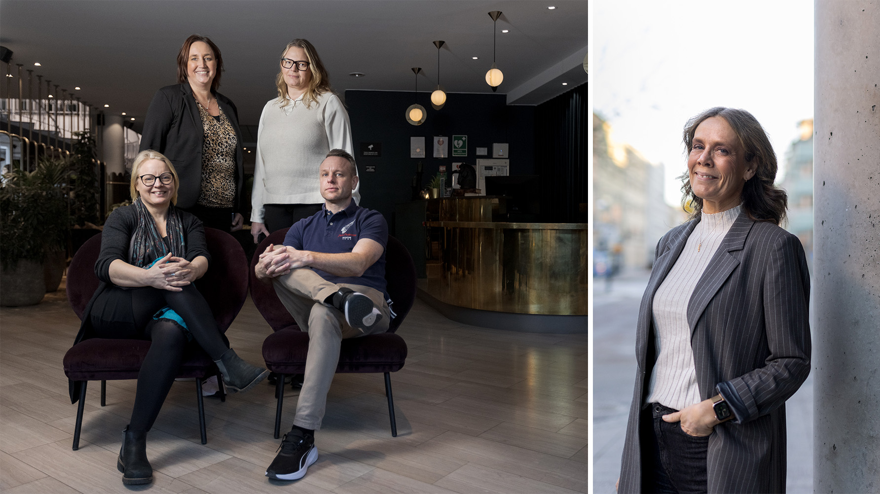 Mina Anger, Johanna Thuvesson, Johanna Lunneryd och Henrik Williamsson deltog alla i samma FFR-kurs. Åsa Hirsch (till höger) är huvudansvarig för rektorernas fortbildning på Göteborgs universitet. Foto: Johannes Äng
