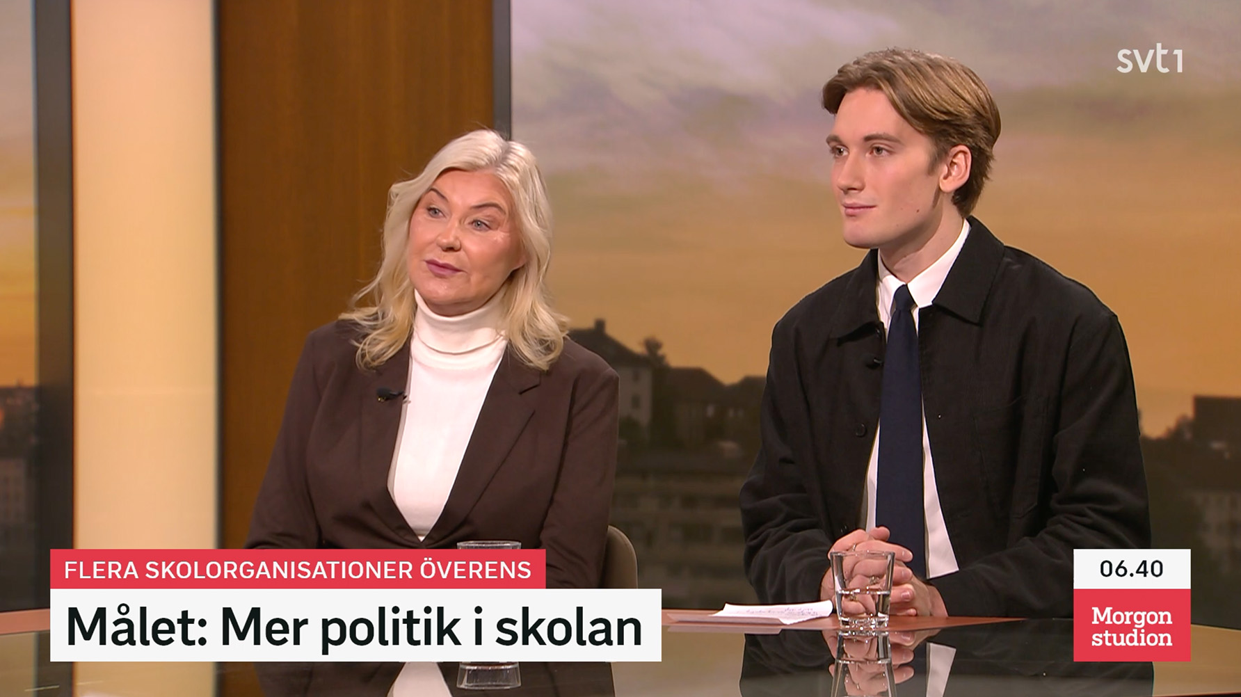 Ann-Charlotte Gavelin Rydman, Sveriges Skolledare, och Jonatan Lamy, Sveriges Elevkårer. Foto: Skärmdump