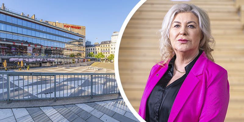 Ann-Charlotte Gavelin Rydman är en av anförarna under manifestationen på Sergels torg. Foto: Adobe Stock/Ola Westerberg