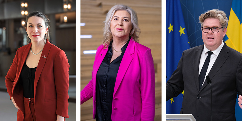 Teresa Carvalho (S), en av de ledamöter bakom motionen, Ann-Charlotte Gavelin Rydman, förbundsordförande Sveriges Skolledare och Gunnar Strömmer (M), justiteminister. Foto: Pressbild/Ola Westerberg/Linnea Engberg/Regeringskansliet