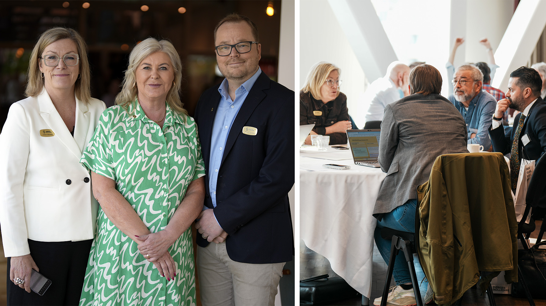 Ellinor Häreskog, förste vice ordförande, Ann-Charlotte Gavelin Rydman, förbundsordförande och Henrik Carnhede, andre vice ordförande i Sveriges Skolledare. Bild även från när förbundsrådet diskuterade det förslag till yrkesetik som nu klubbats. Foto: Tomas Bergqvist/Isabell Strand 