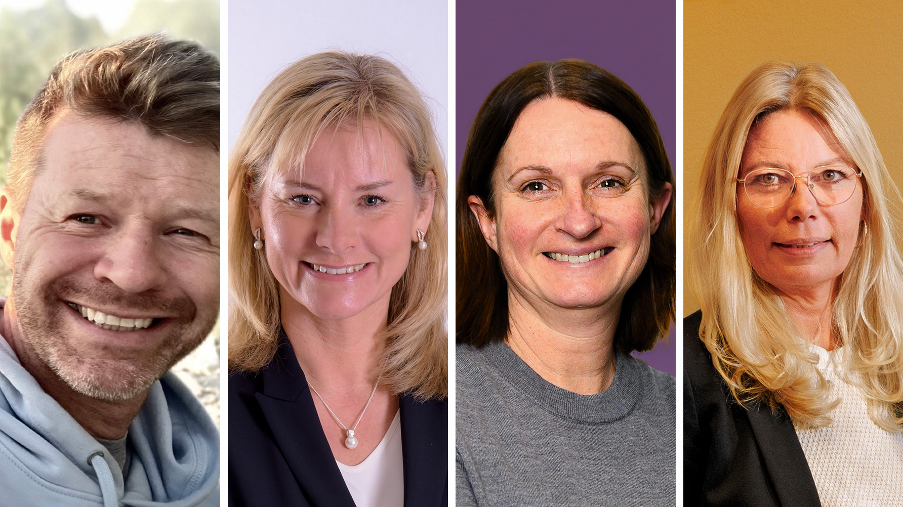 Rektorerna Karl-Johan Enström, Cilla Peiró, Wictoria Pålsson och Catrine Hedlund om sina metoder för återhämtning. Foto: Privat/Matilda Ahlberg/Noak Martinsson 