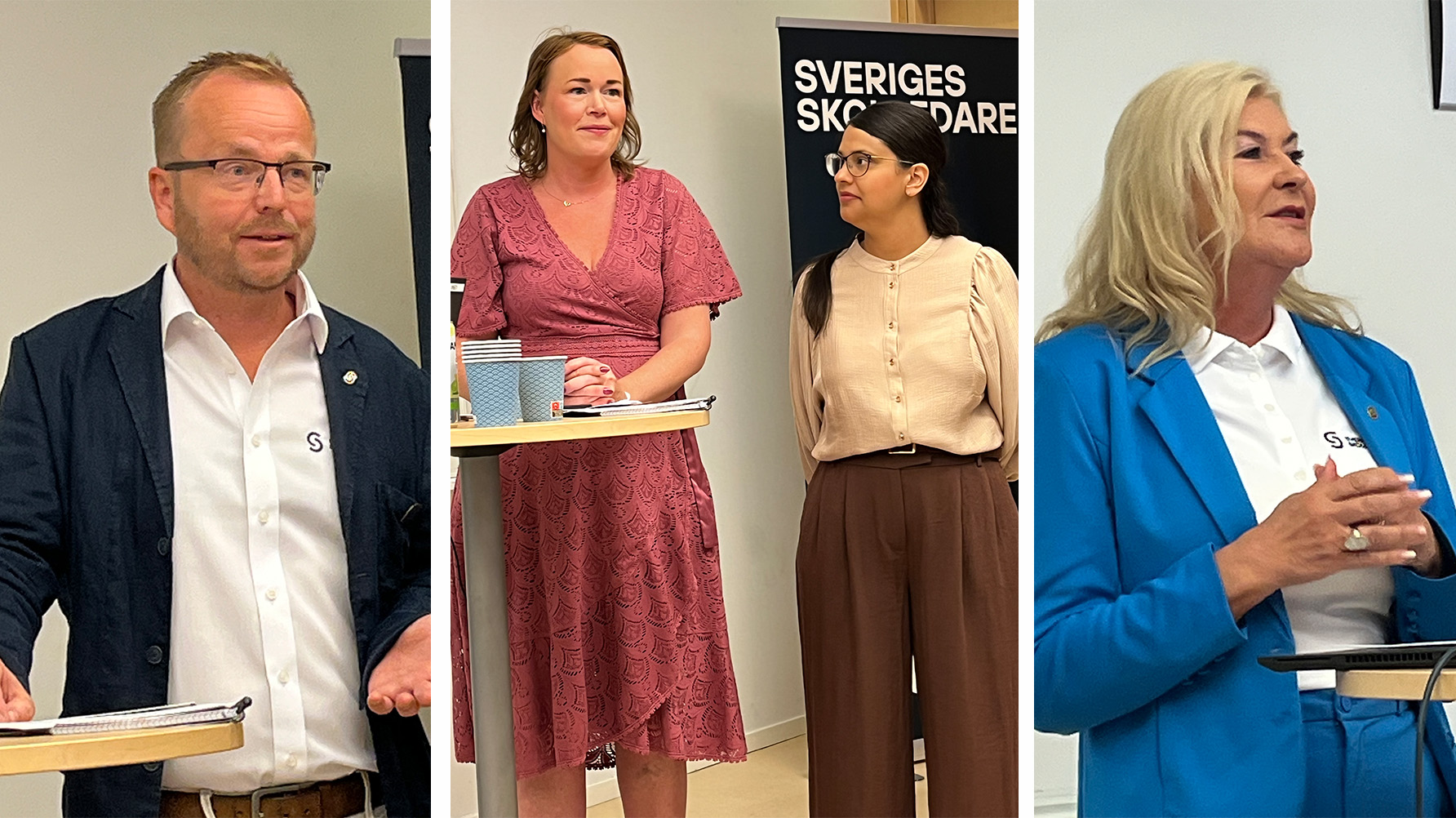 Henrik Carnhede, rektor i Staffanstorps kommun och andre vice ordförande i Sveriges Skolledare, Therez Almerfors (M), kommunalråd i Uppsala, Sara Kukka-Salam (S), kommunstyrelsens ordförande i Solna. Ann-Charlotte Gavelin Rydman, förbundsordförande Sveriges Skolledare. Foto: Lenita Jällhage