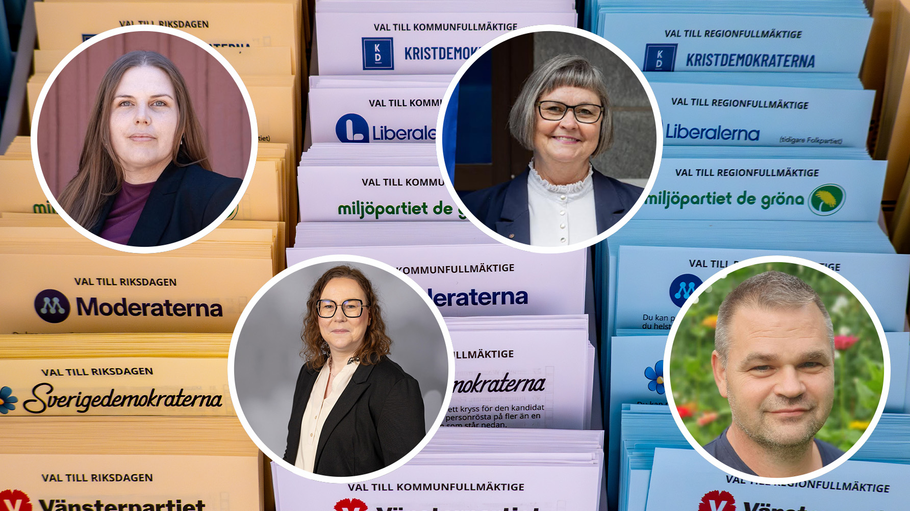 Jessica Wiklund (V), Åsa Äng Eriksson (M), Elin Åhman (KD) och Anders Peterson (C. Foto: Privat/Adobe Stock